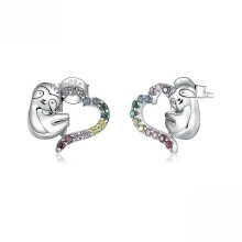 (As show, One size) Earrings Ear Studs Small Colorful Lovely Sloth S925 Antiallergy Earrings For Daily Use