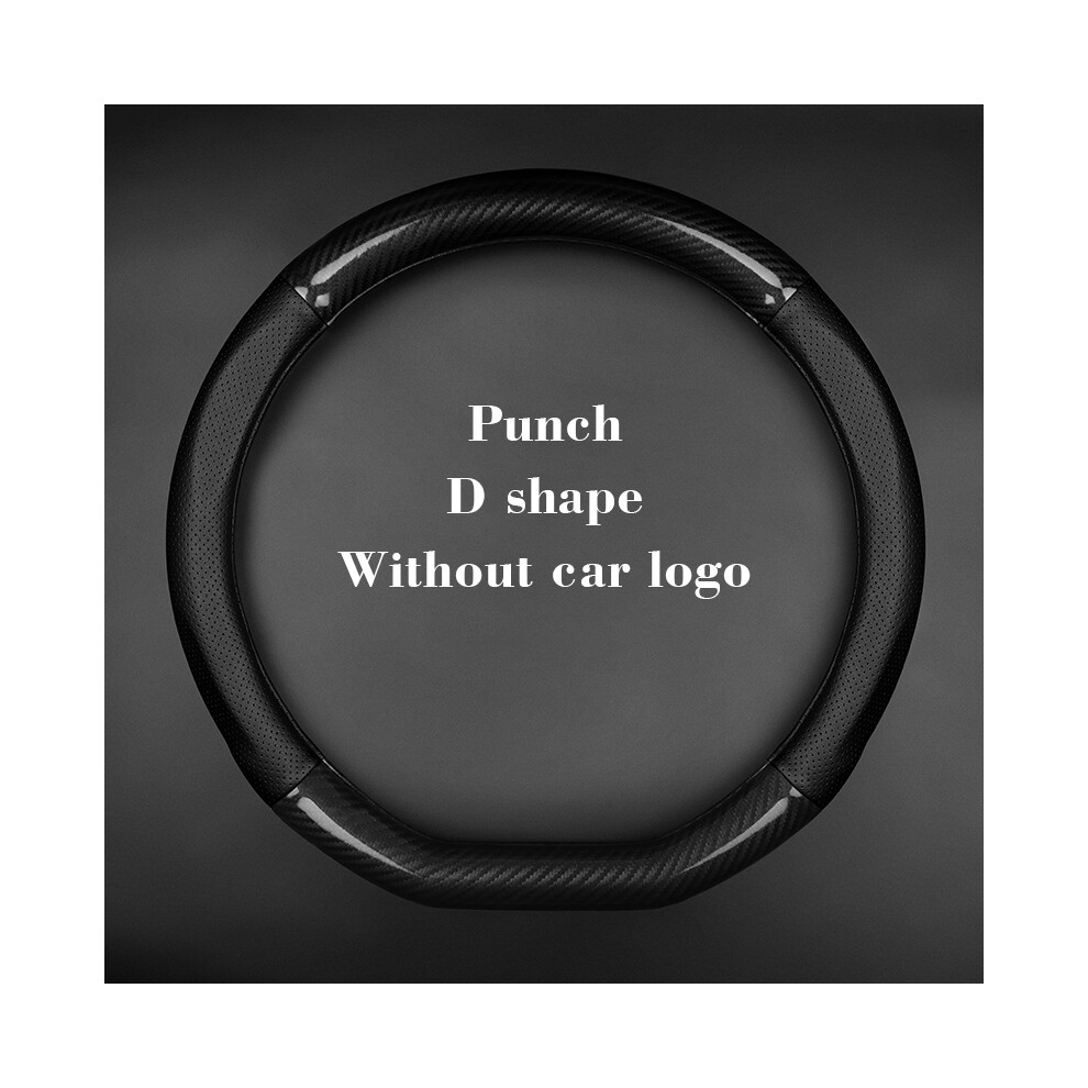 (-D Shape) For Audi Steering Wheel Cover Genuine Leather Carbon Fiber No Odor Slim Fit A1 A2 A3 Black 9319708144963