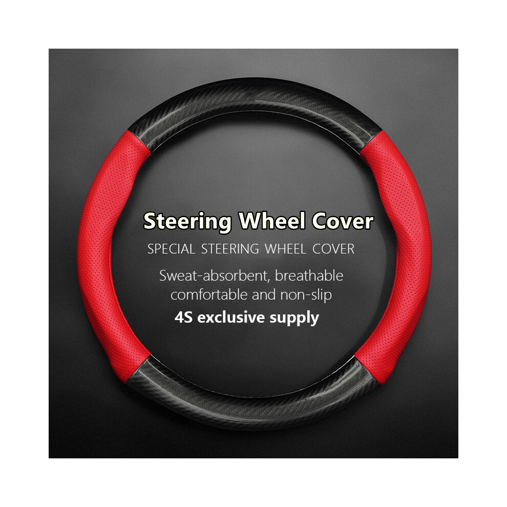(-Round Shape) For Audi Steering Wheel Cover Genuine Leather Carbon Fiber No Odor Thin Fit A1 A2 Red 9319708144994