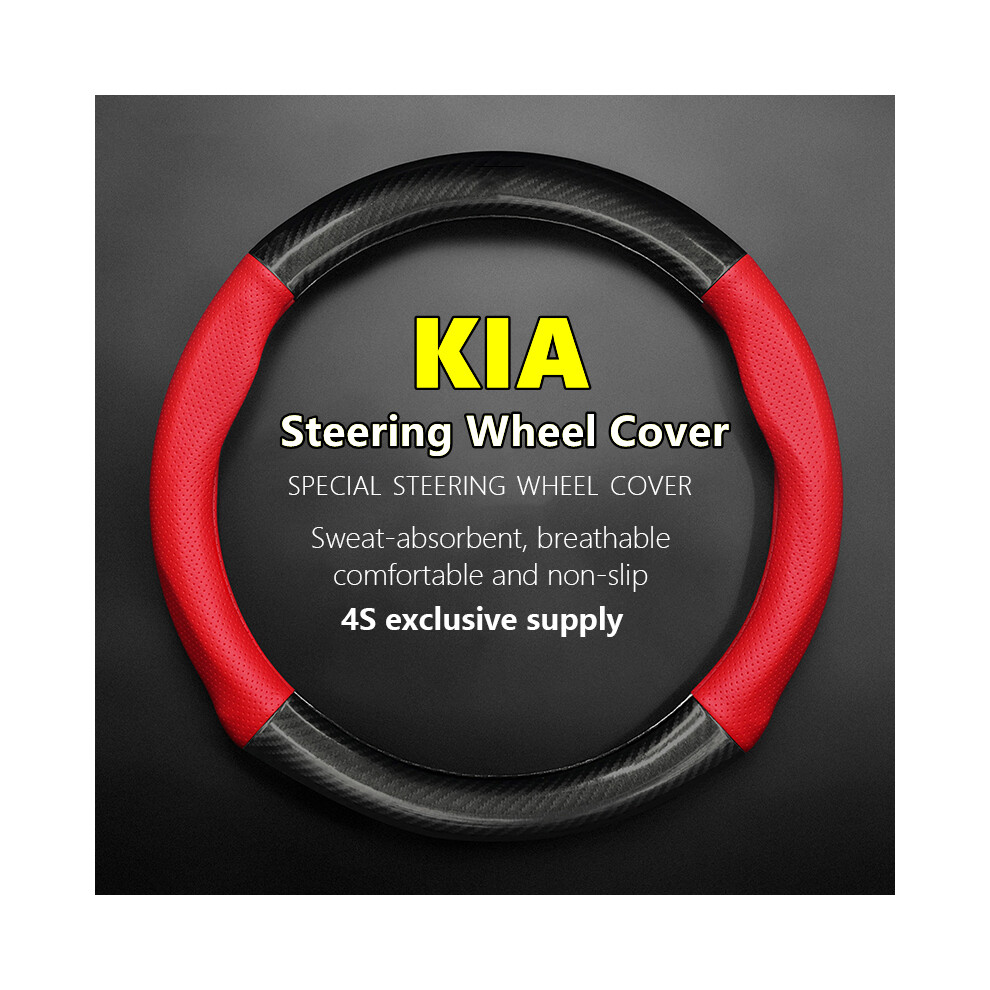 (Round Shape-)Kia Car Steering Wheel Cover Carbon Fiber Leather Fit Rio Sorento Sportage Forte Red 9319708145199