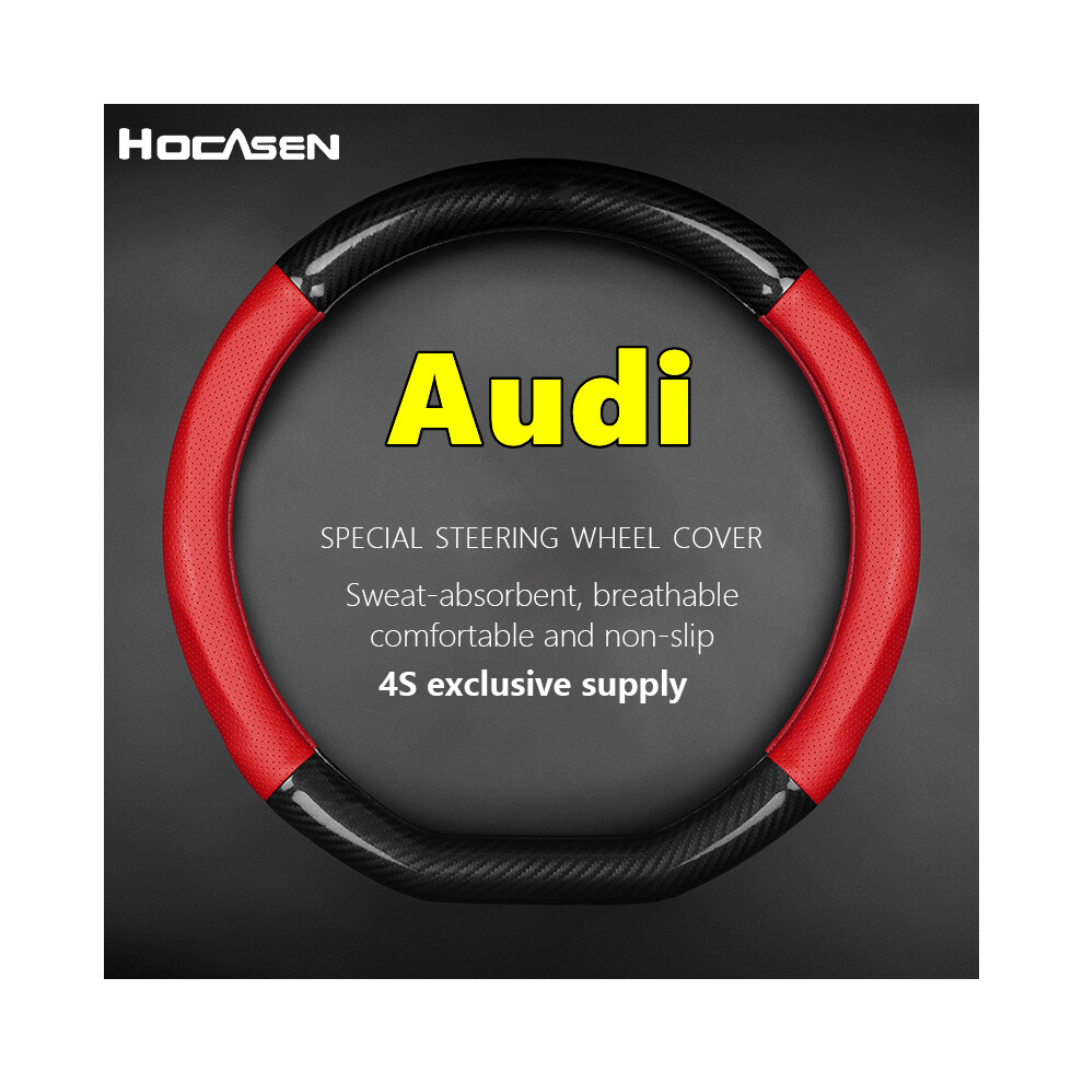 (-D Shape) For Audi Steering Wheel Cover Genuine Leather Carbon Fiber No Odor Slim Fit A1 A2 A3 A4 Red 9319708144987