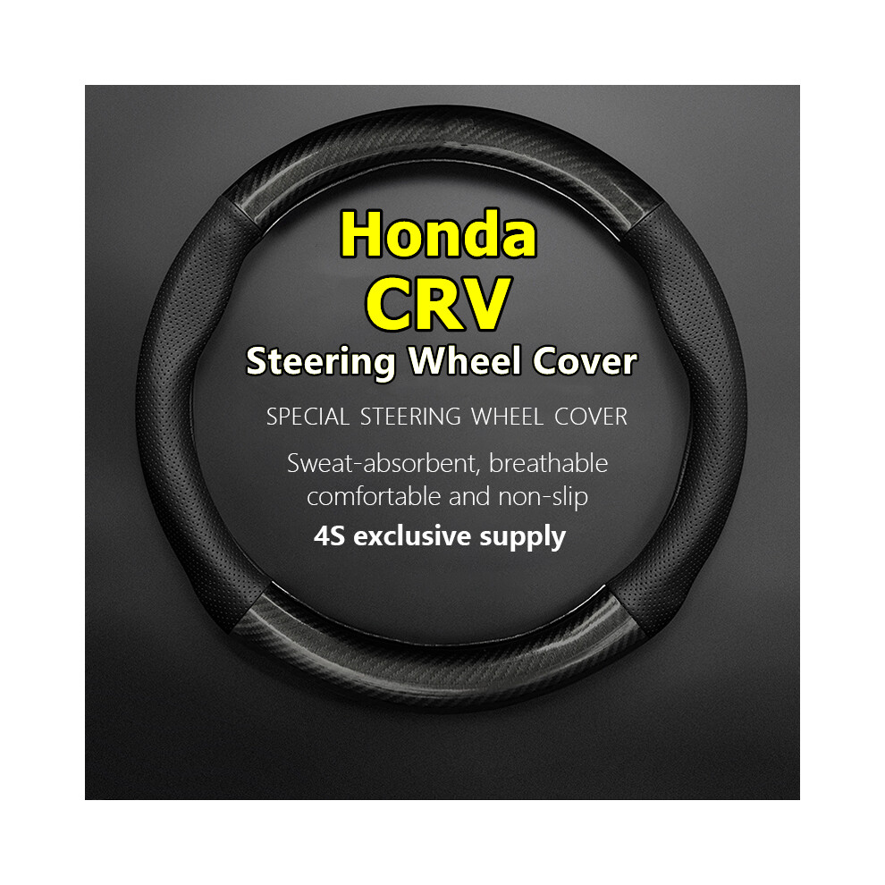 (Black) Honda Crv Steering Wheel Cover For Car Genuine Leather Carbon Fiber No Smell Thin Black 9319708144888