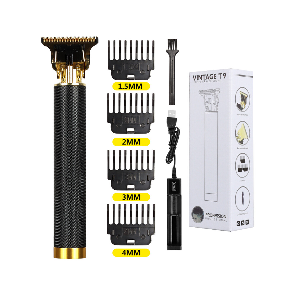 (Black)New Electric Hair Clipper USB Rechargeable 0mm Shaver Beard Trimmer Professional Men's