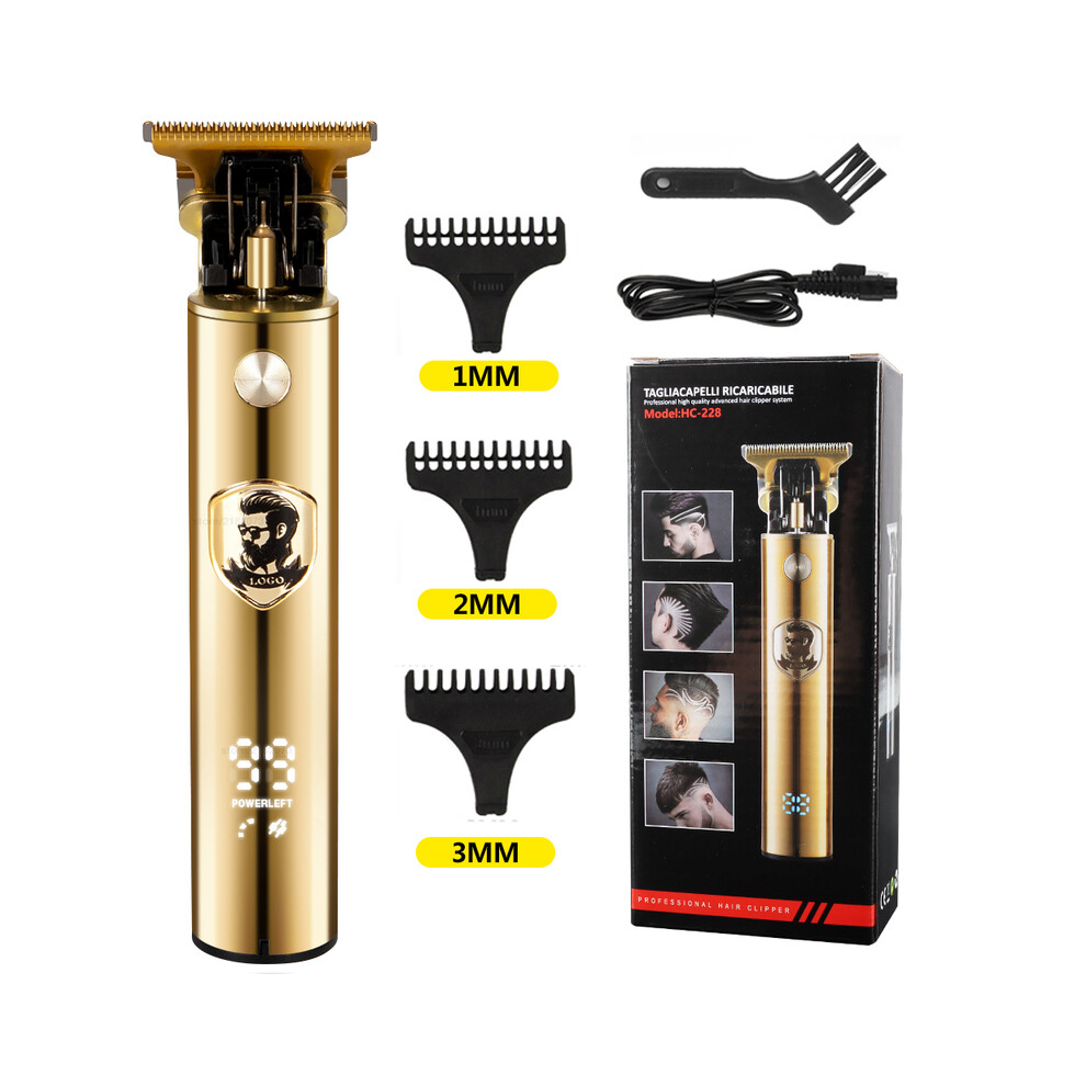 (GradientLCD Gold)New Electric Hair Clipper USB Rechargeable 0mm Shaver Beard Trimmer Professional