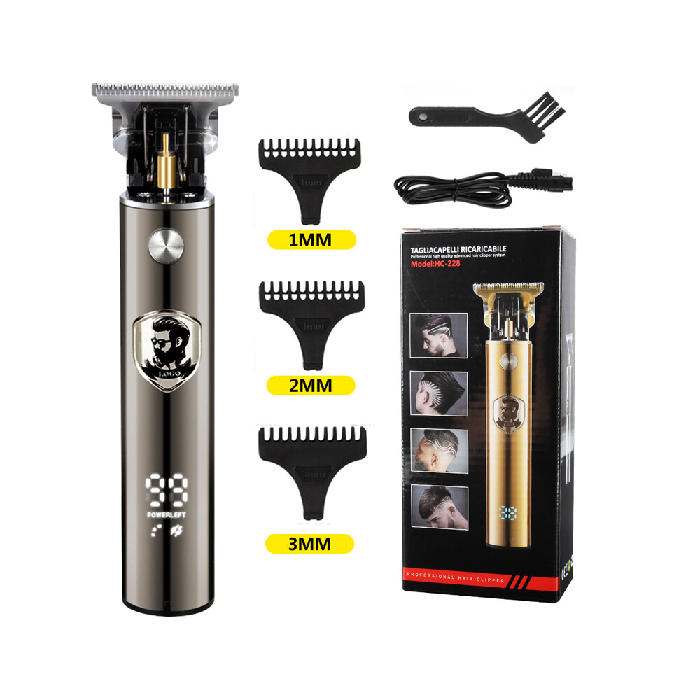(GradientLCD Gray)New Electric Hair Clipper USB Rechargeable 0mm Shaver Beard Trimmer Professional