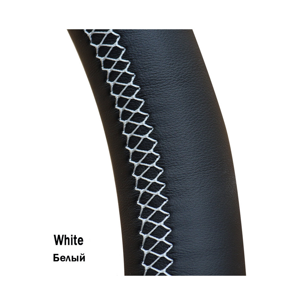 ( Thread) Genuine Leather Car Steering Wheel Cover For Ford Mondeo 2007 2008 2009 2010 2011 White/Black 9319708146523