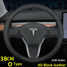 (38 O MUSTA WH)Ohjauspyörän suojus Tesla Model 3 Y S X Nappa Nahka 4 Seasons 36-39 CM Halkaisija Musta