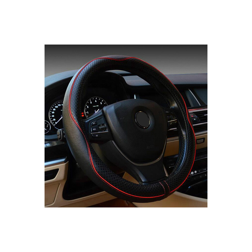 Housse de volant de voiture universelle en cuir (rouge) 38 cm, style voiture de sport