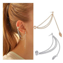(As show, One size) Suuyar 2 Pairs Girl Stylish Punk Rock Alloy Leaf Iron Chain Tassel Dangle Ear Cuff Warp Earring Silver And Golden Earrings (Leaf)