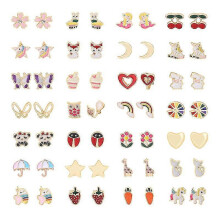 (As show, One size) 28 Pairs Clip On Earrings For Girls Kids Cute Flower Earrings Princess Dress Up
