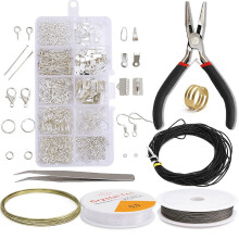 (Silver suit, One size) Diy Earring Material Beads Pliers Kit Material Package Handmade Jewelry Tools