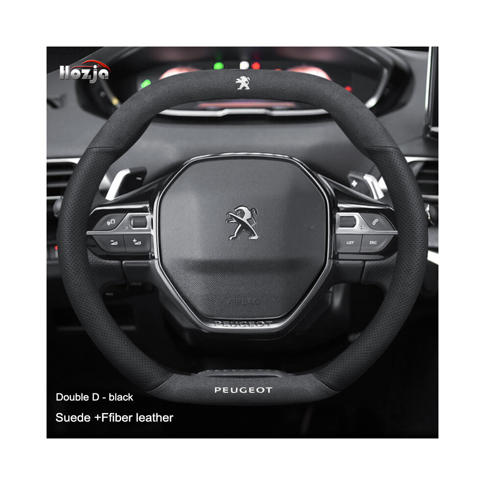 (Double D )Suede Leather Car Steering Wheel Cover Fits Peugeot 308 207 307 2008 3008 4008 5008 Black 9319708147711