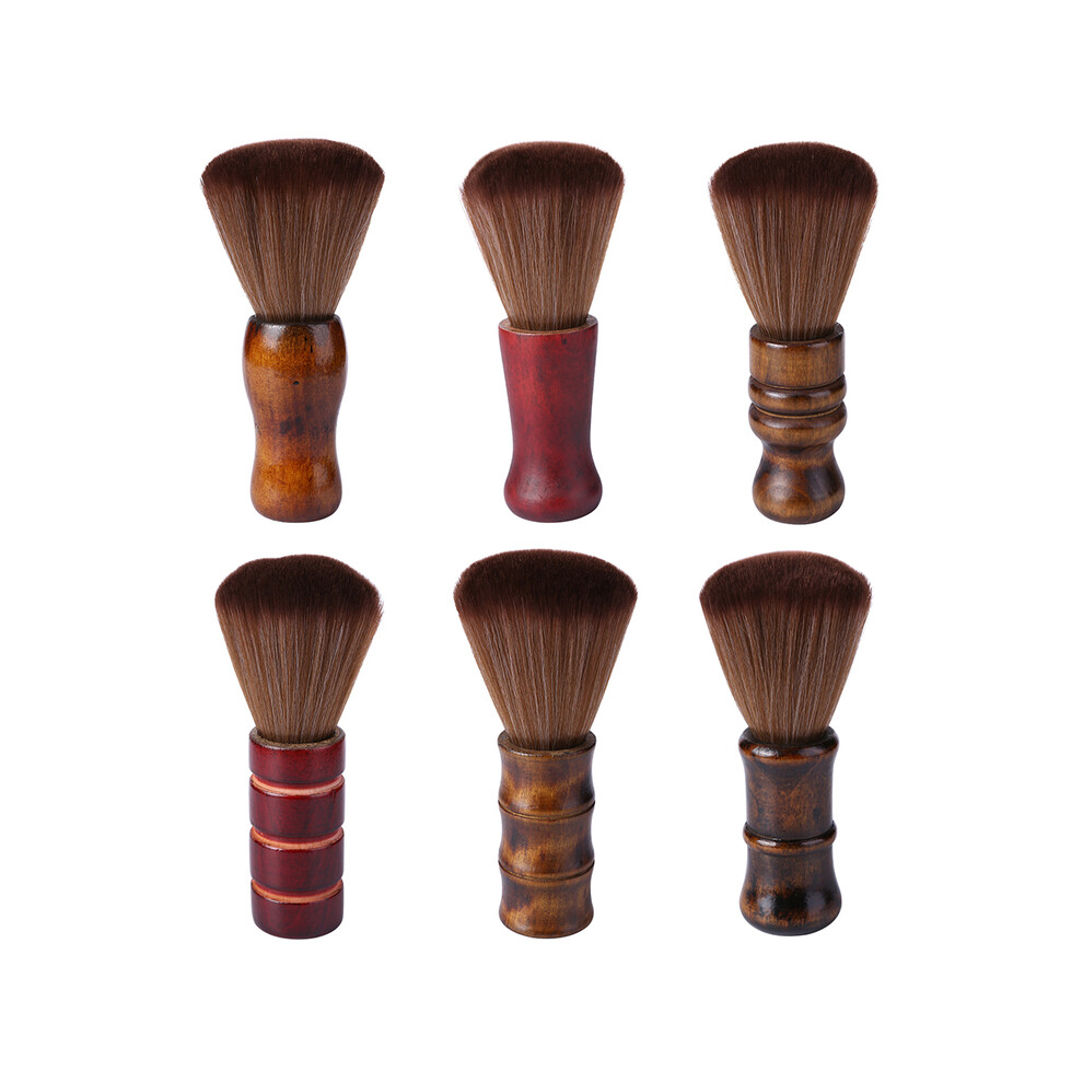 (6)Soft Neck Facial Cleaning Brushes Barber Hair Clean Wooden Handle Hair Brush Beard Brush Salon Haircut