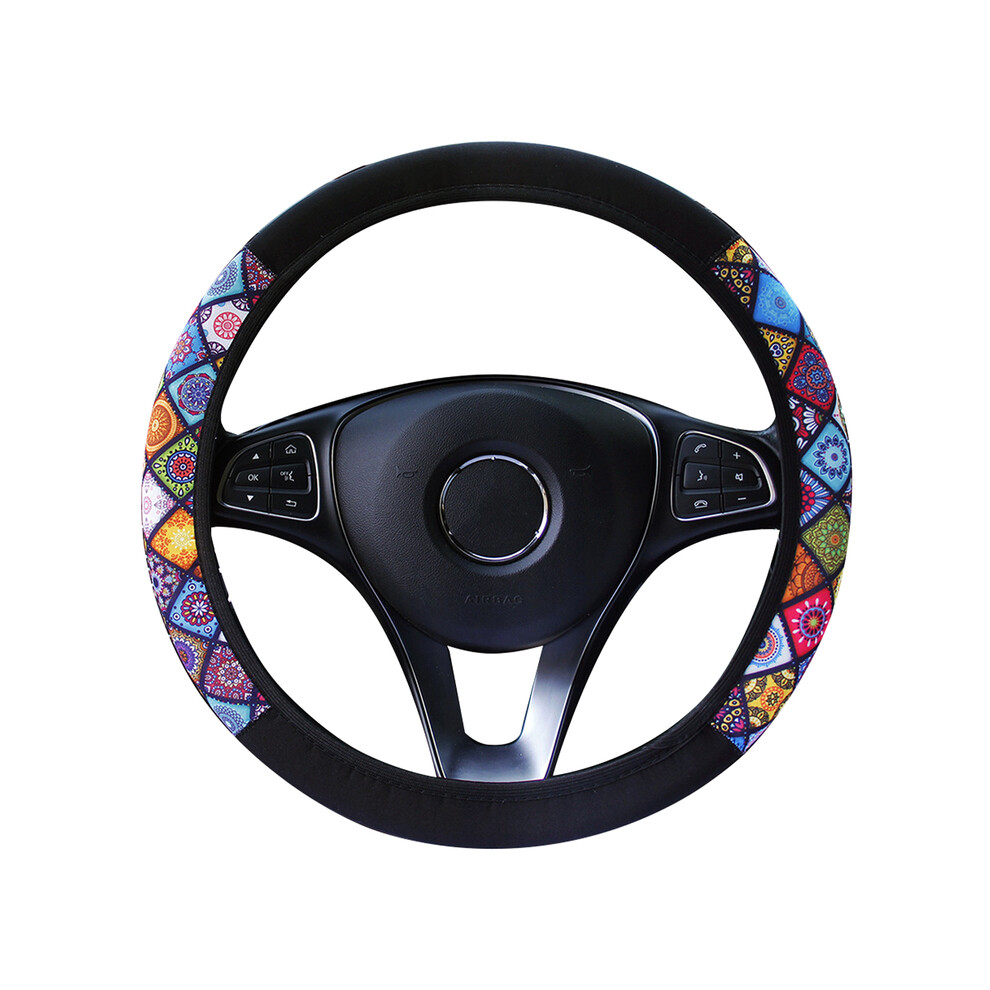 (Style 1)38Cm Flexible Car Steering Wheel Cover Ethnic Style Print Non-Slip Car Model Car 9319708148237