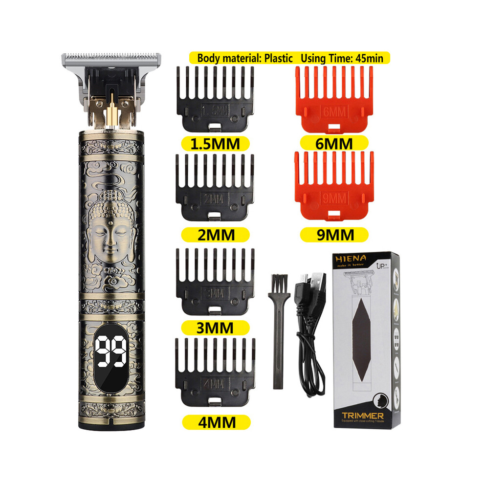 (plastic buddhaLCD) Electric Hair Clipper Vintage T9 Clipper Hair Rechargeable Men's Shaver