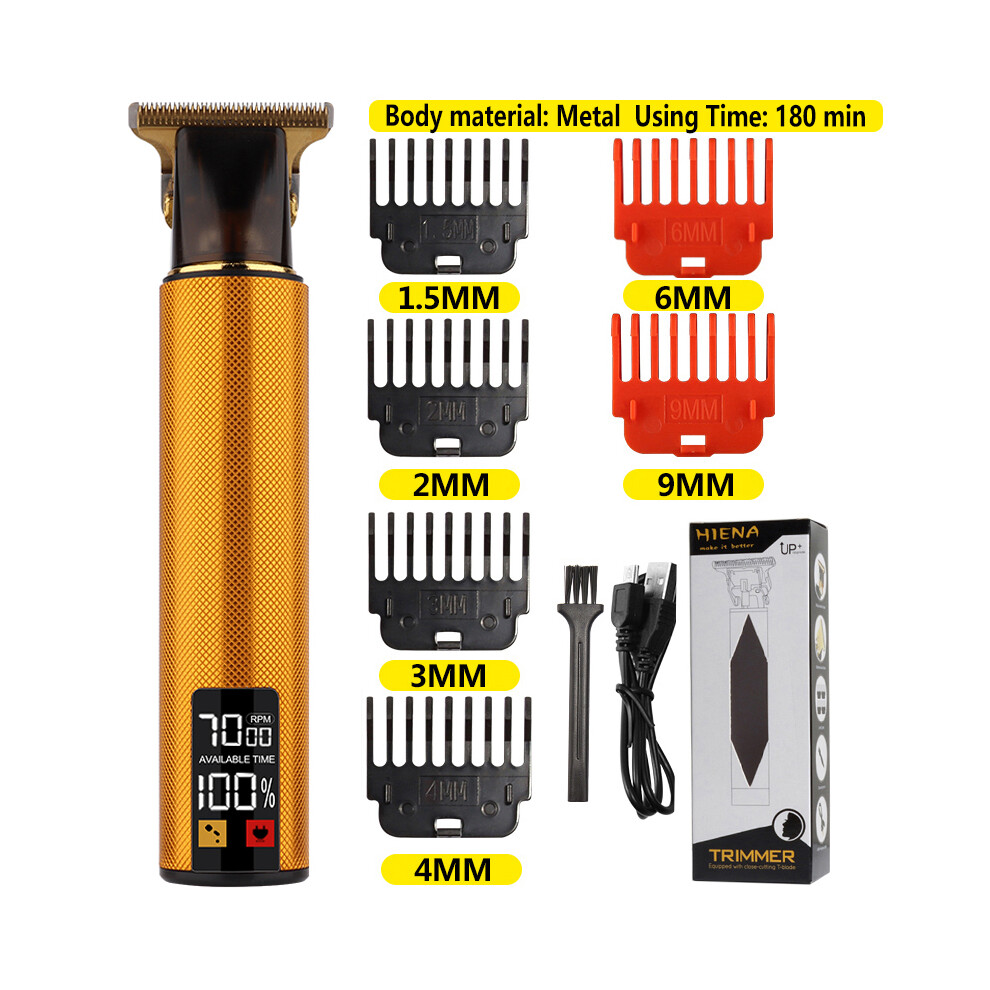 Gold (Metal Lcd) Electric Hair Clipper Vintage T9 Clipper Hair Rechargeable Men's Shaver