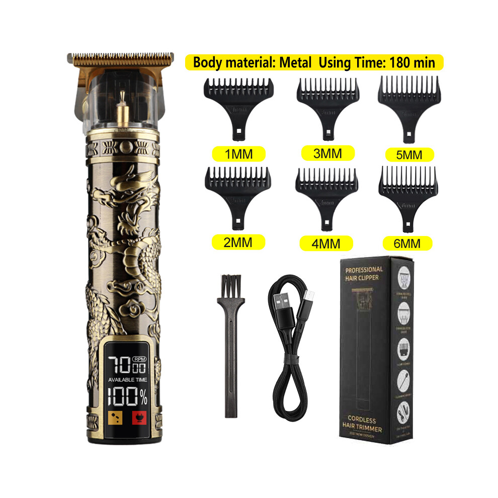 (metal dragon LCD) Electric Hair Clipper Vintage T9 Clipper Hair Rechargeable Men's Shaver