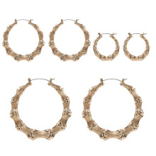 (As show, One size) Sliver Gold Color Big Bamboo Circle Hoop Earrings Large Celebrity Earrings Gift