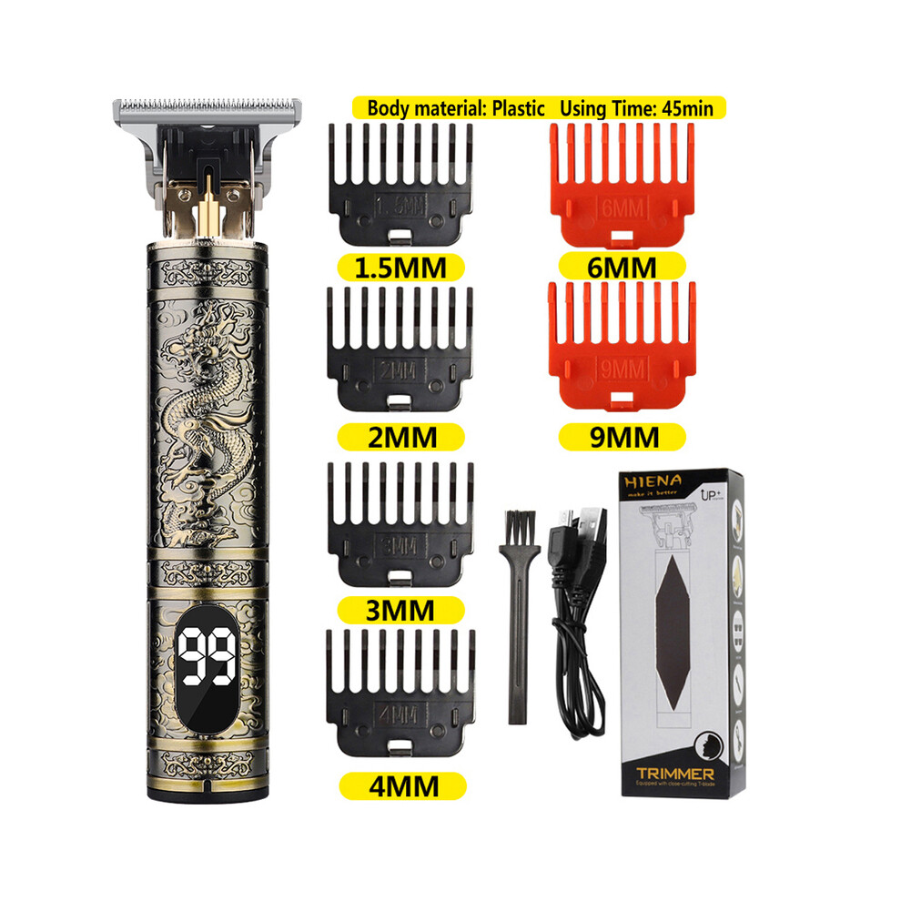 (plastic dragon LCD) Electric Hair Clipper Vintage T9 Clipper Hair Rechargeable Men Shaver