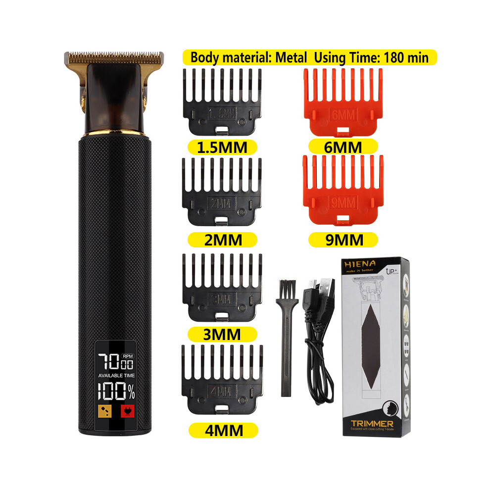 Black (Metal Lcd) Electric Hair Clipper Vintage T9 Clipper Hair Rechargeable Men's Shaver