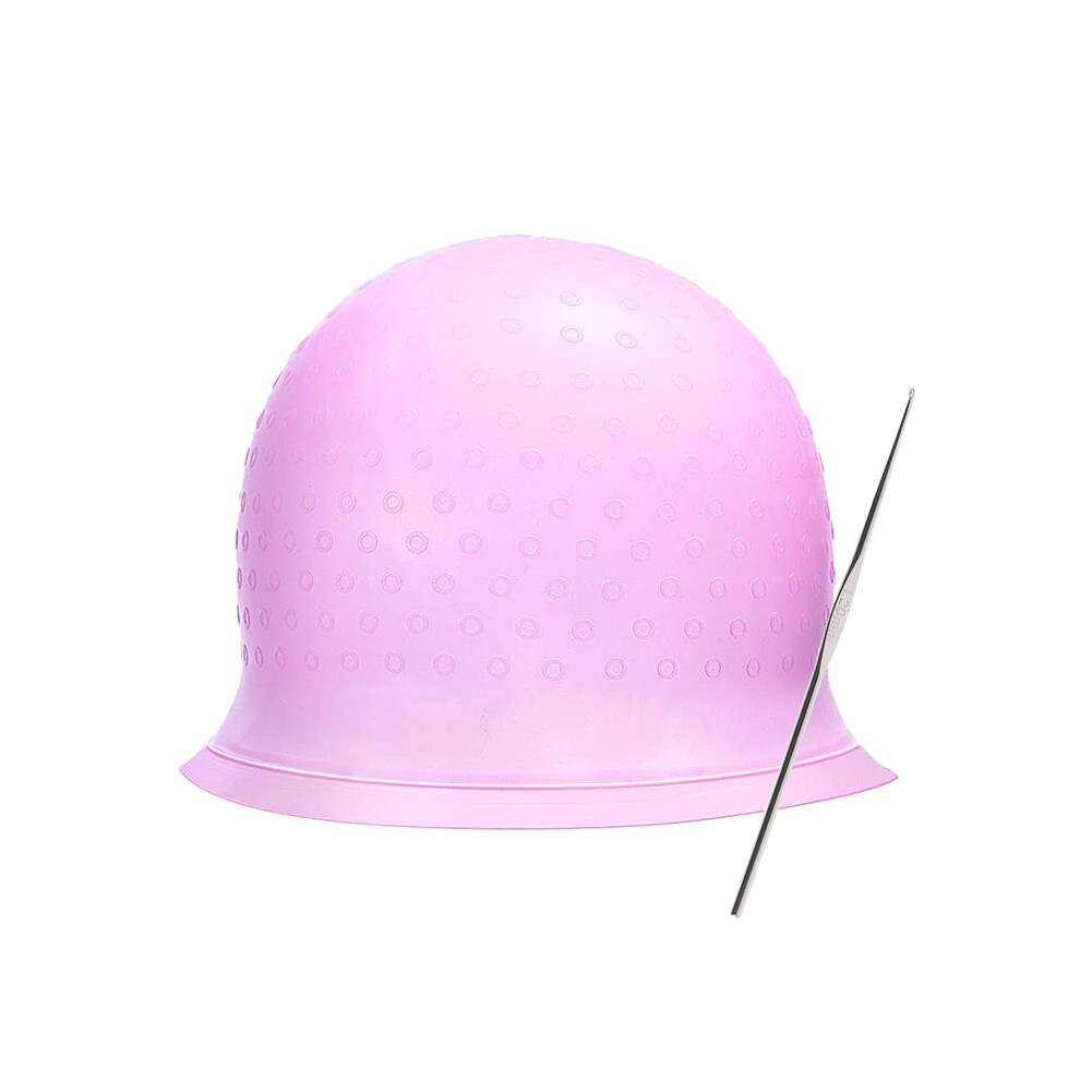 Pink (Pink) Highlighter Cap Silicone Hair Dye Cap Hook Needle Reusable Frosting Dyeing