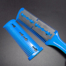 (Morado) Peine para cortar el cabello con cuchillo de doble cara + acero inoxidable de doble cara