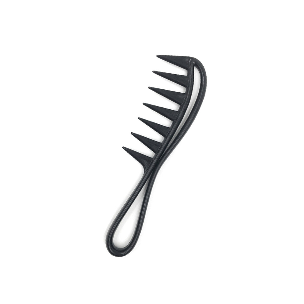(BLACK)Oil Head Comb Barber Stainless Steel Handle Folding Wide Teeth Men's Comb Hairdressing