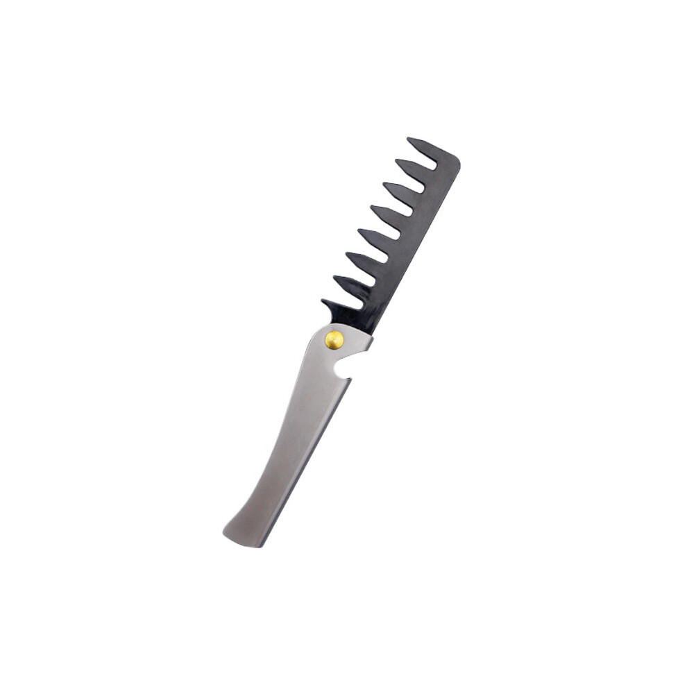 (Grey Wide Tooth)Oil Head Comb Barber Stainless Steel Handle Folding Wide Teeth Men's Comb