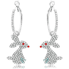 (As show, One size) Easter Bunny Earrings Hypoallergenic Large Statement Silver Rabbit Dangling Hoop Earrings Cute Bling Crystal Rhinestone Beaded Earrings Easter Holiday