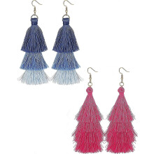 (As show, One size) Dangle Tassel Blue Earring for Women Girls Boho Earring Long Thread Tassel Earrings Bohemian Fringe Drop Handmade EarringsGradient