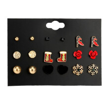 (As show, One size) 9 Pair Christmas Earrings Girls Cute Hypoallergenic Ear Studs Holiday Gift
