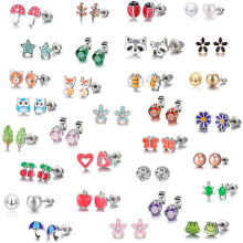 (As show, One size) 30 Pairs Fashion Small Mixed Bee Daisy Stud Earrings Animals Earrings for Kids