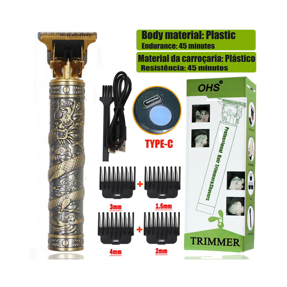(OHS X2 Panlong)Tondeuse Dragon Vintage T9 Cordless 0mm Professional Hair Clippers