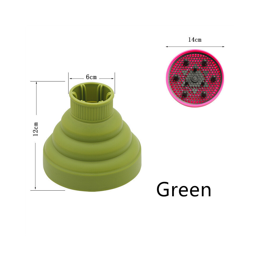 (Green) Collapsible silicone hair dryer diffuser Travel and easy storage Fit nozzle