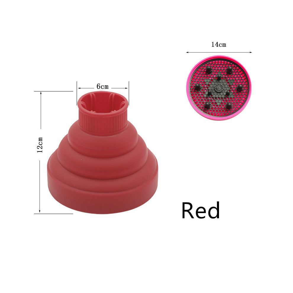 (Red) Collapsible silicone hair dryer diffuser Travel and easy storage Fit nozzle