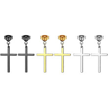 (As show, One size) (Dangle Cross Earrigns) Stainless Steel Cross Drop Dangle Hoop Earrings