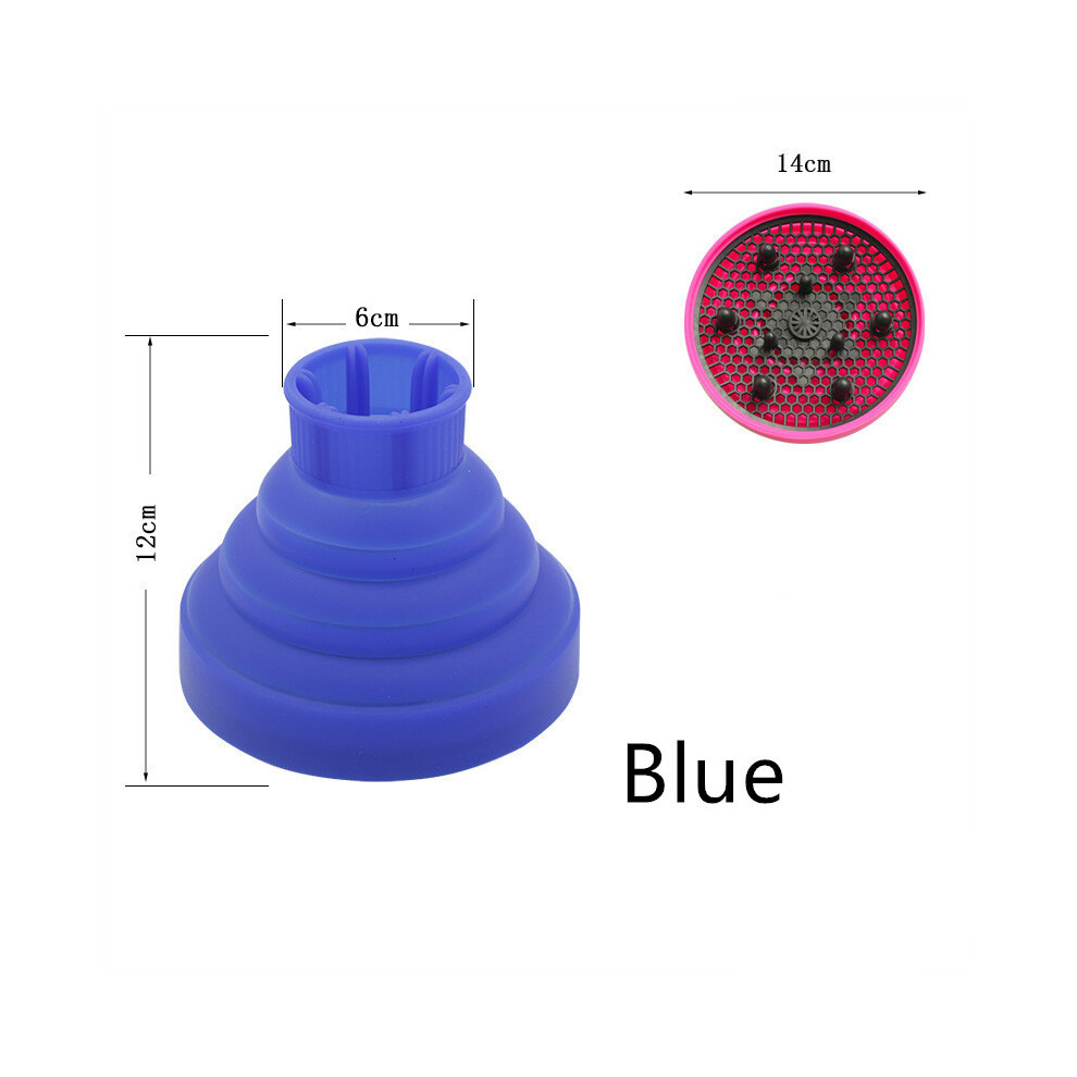 (Blue) Collapsible silicone hair dryer diffuser Travel and easy storage Fit nozzle