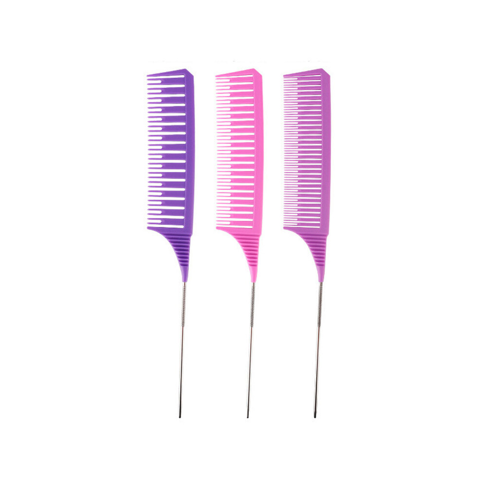 (purple)3pcs Hair brush Styling combs Tailed comb set Coloring Dyeing Comb Salon tool Cutting
