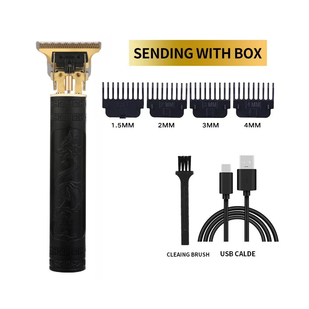 (Black Dragon)Electric Barber T9 Upgraded LCD Rechargeable Retro Oil Head Carving Electric Push