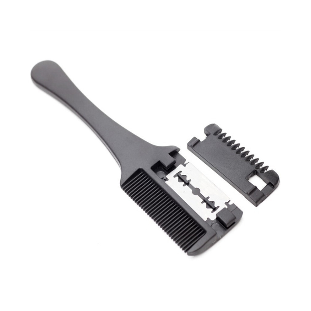Unisex Blue (Blue) 1Pc Haircut Comb Black-Handled Hairbrushes With Razor Blades Haircut Thinning Trimmin Hairdressing