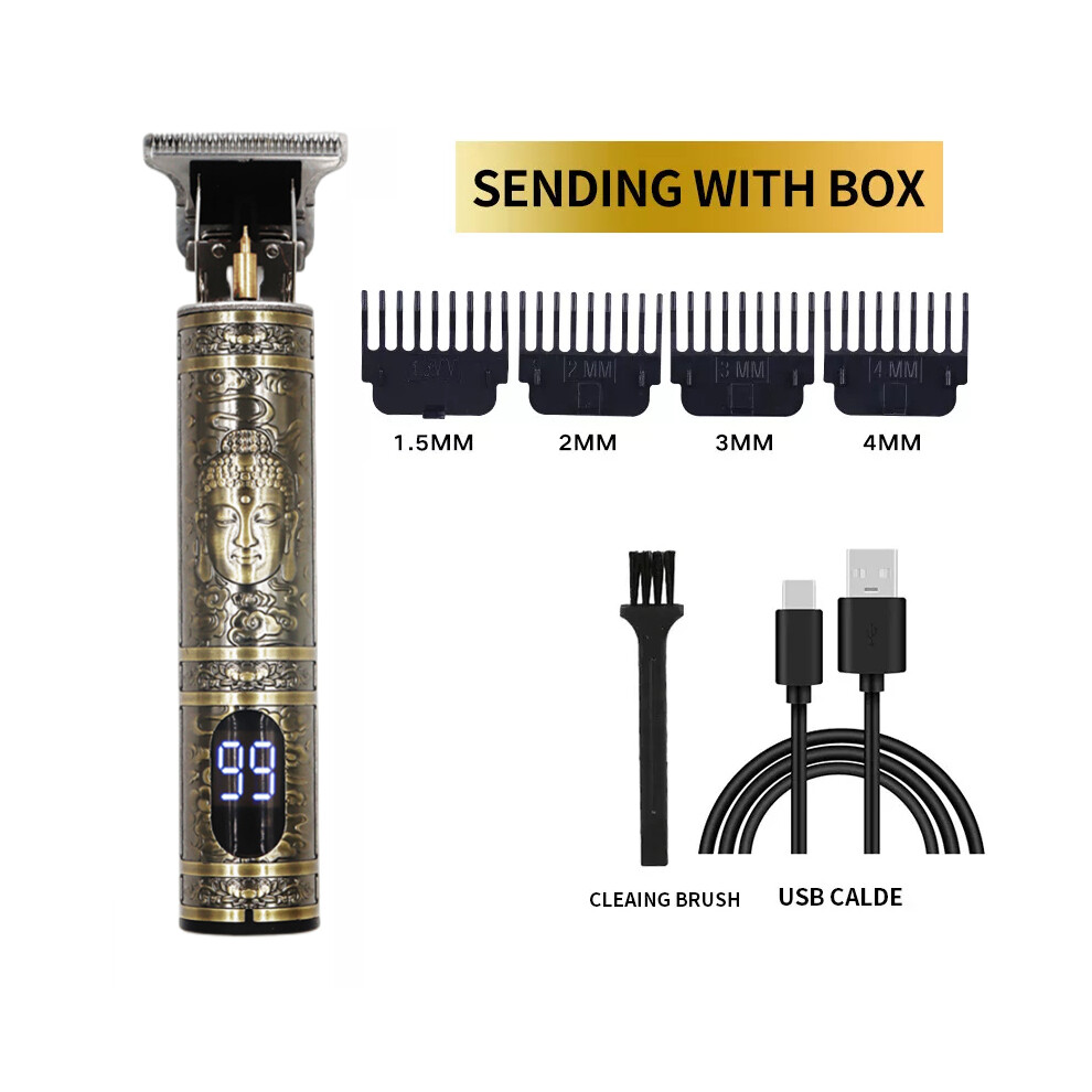 (LCD Buddha 1.0)Electric Barber T9 Upgraded LCD Rechargeable Retro Oil Head Carving Electric Push