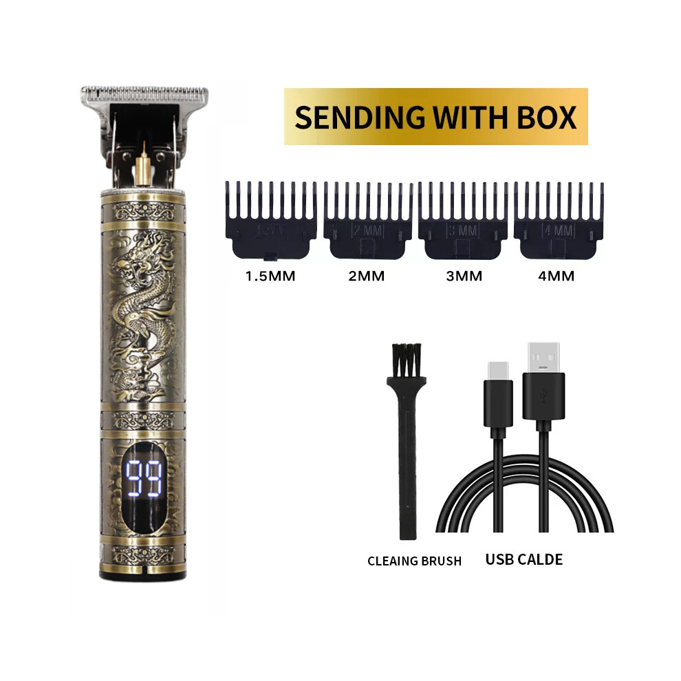 (LCD Dragon 1.0)Electric Barber T9 Upgraded LCD Rechargeable Retro Oil Head Carving Electric Push