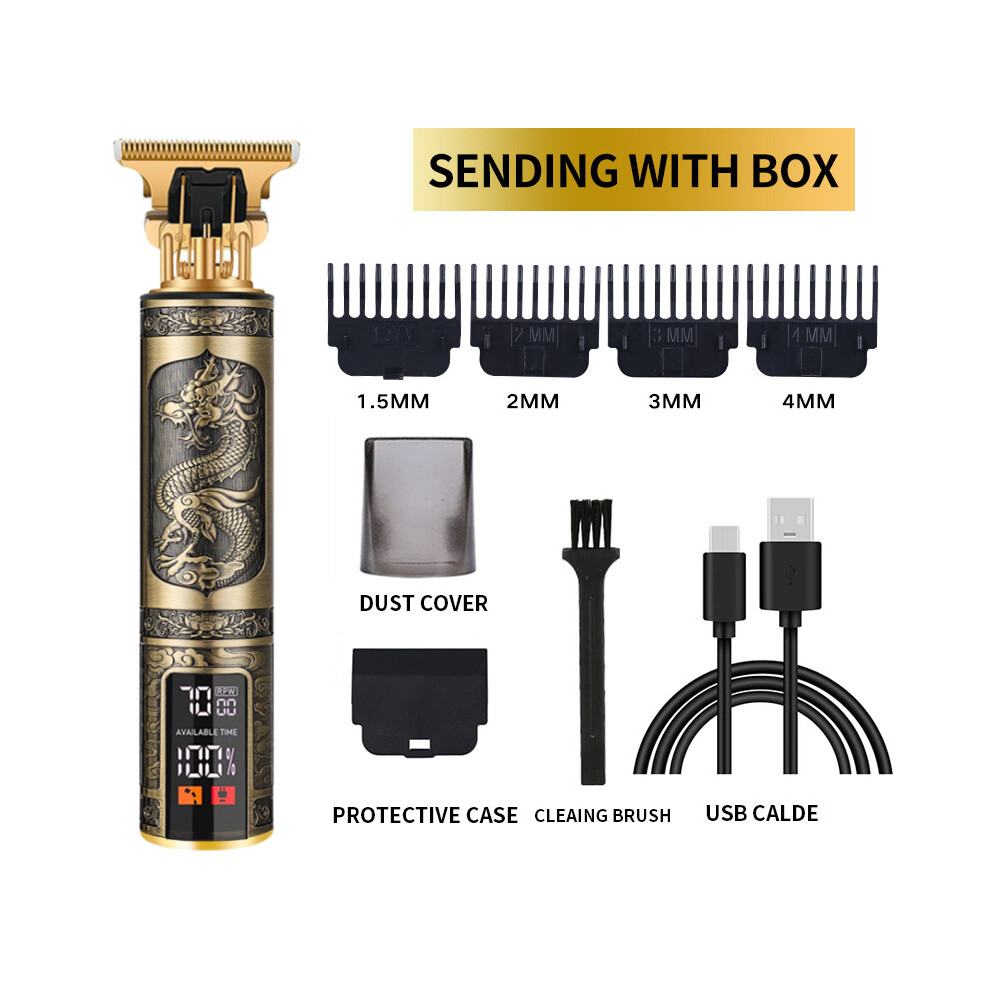 (LCD Dragon 2.0)Electric Barber T9 Upgraded LCD Rechargeable Retro Oil Head Carving Electric Push