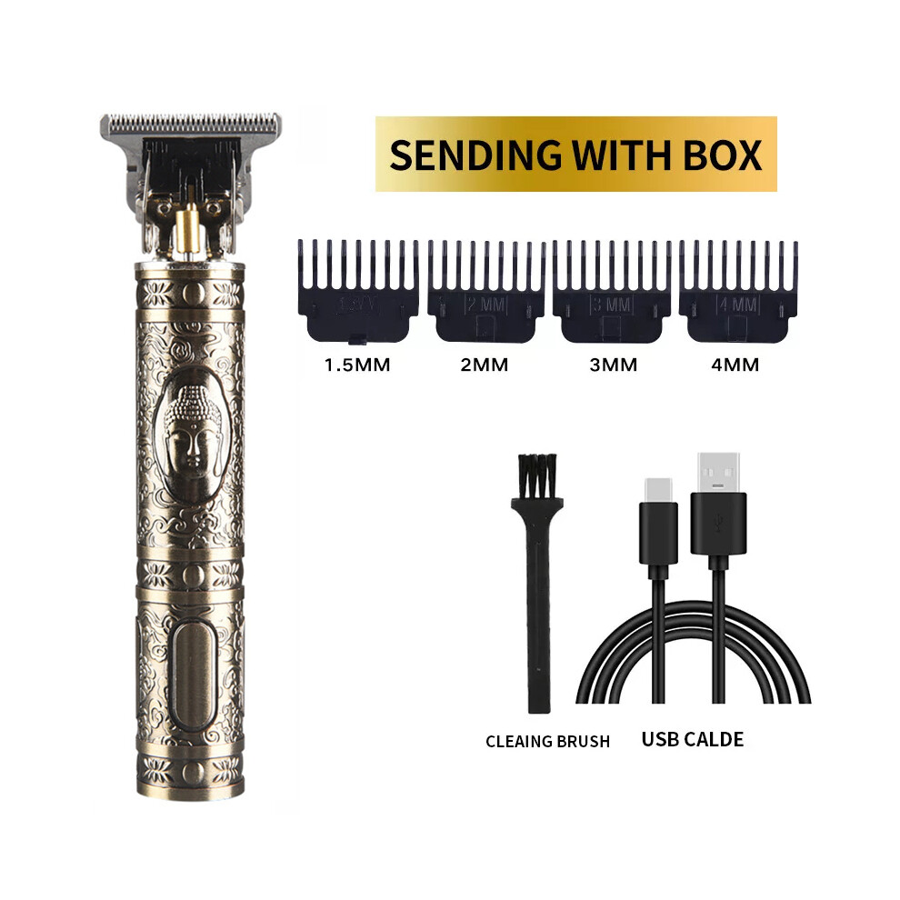 (ABS Buddha)Electric Barber T9 Upgraded LCD Rechargeable Retro Oil Head Carving Electric Push Shear