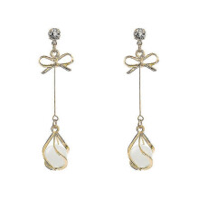 (As show, One size) Bowknot Crystal Long Earrings Geometric Round Opal Dangle Drop Earrings (D-583-A)