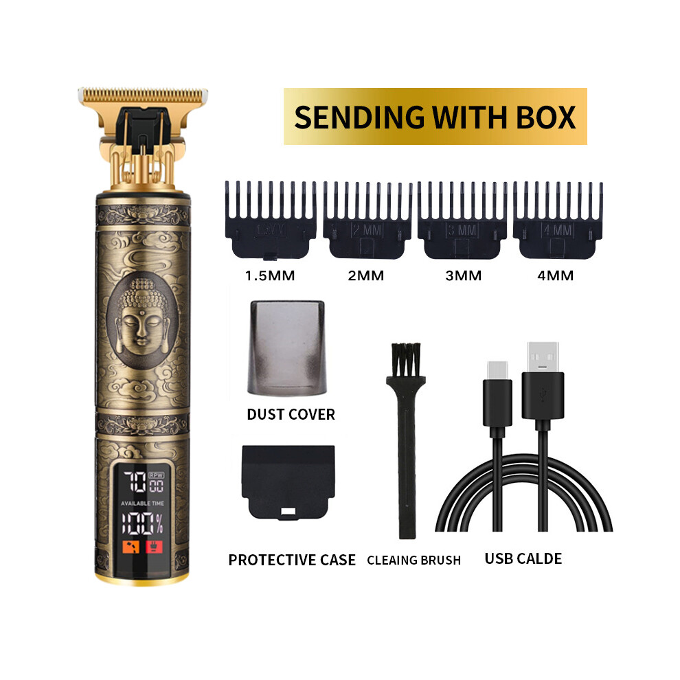 (LCD Buddha 2.0)Electric Barber T9 Upgraded LCD Rechargeable Retro Oil Head Carving Electric Push