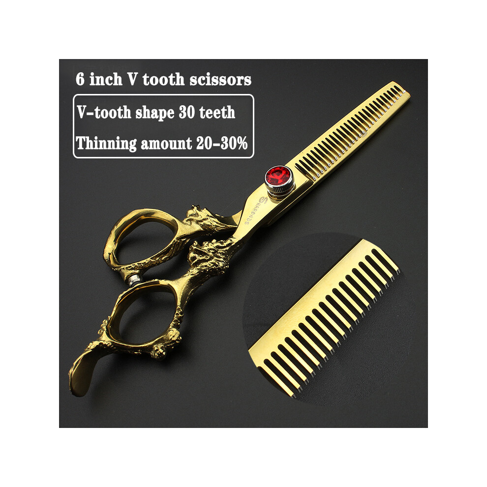 Golden (6 Inch Thin) Japan 440C Professional Hairdressing Scissors 5.5/6/7/7.5/9 Inch Barber Scissors