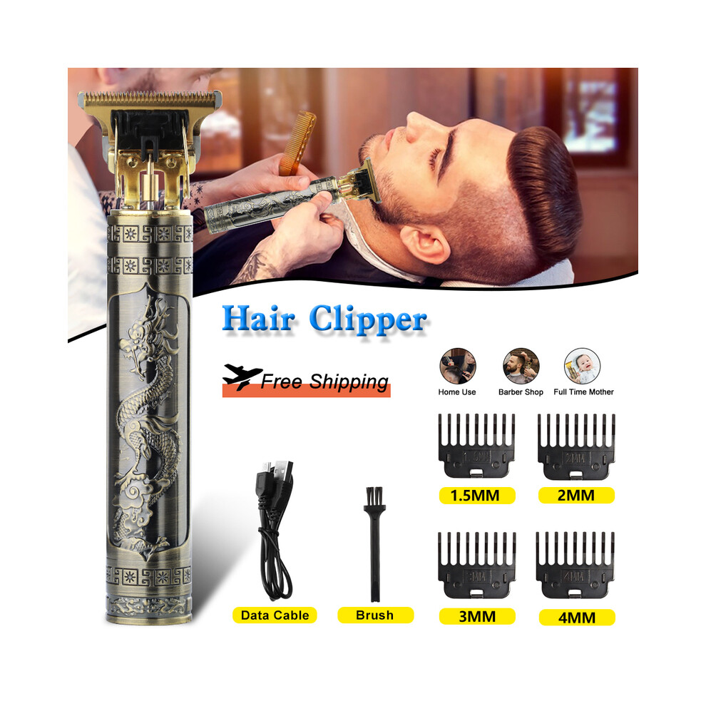 Black ( Long) Electric Hair Clipper Vintage T9 Clipper Hair Rechargeable Men's Shaver