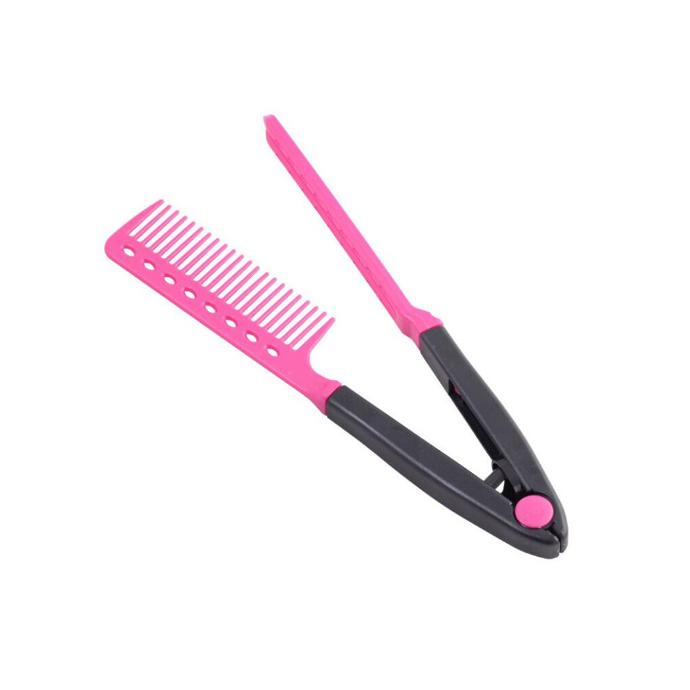 (Rose Red) V-Type Washable Foldable Hair Straightening Comb DIY Salon Brush Styling Tool Accessories