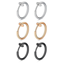 (As show, One size) 6pcs Clip On Fake Lip Nose Septum Belly Rings Faux Helix Earring Stainless Steel Non Pierced Percing Jewellery